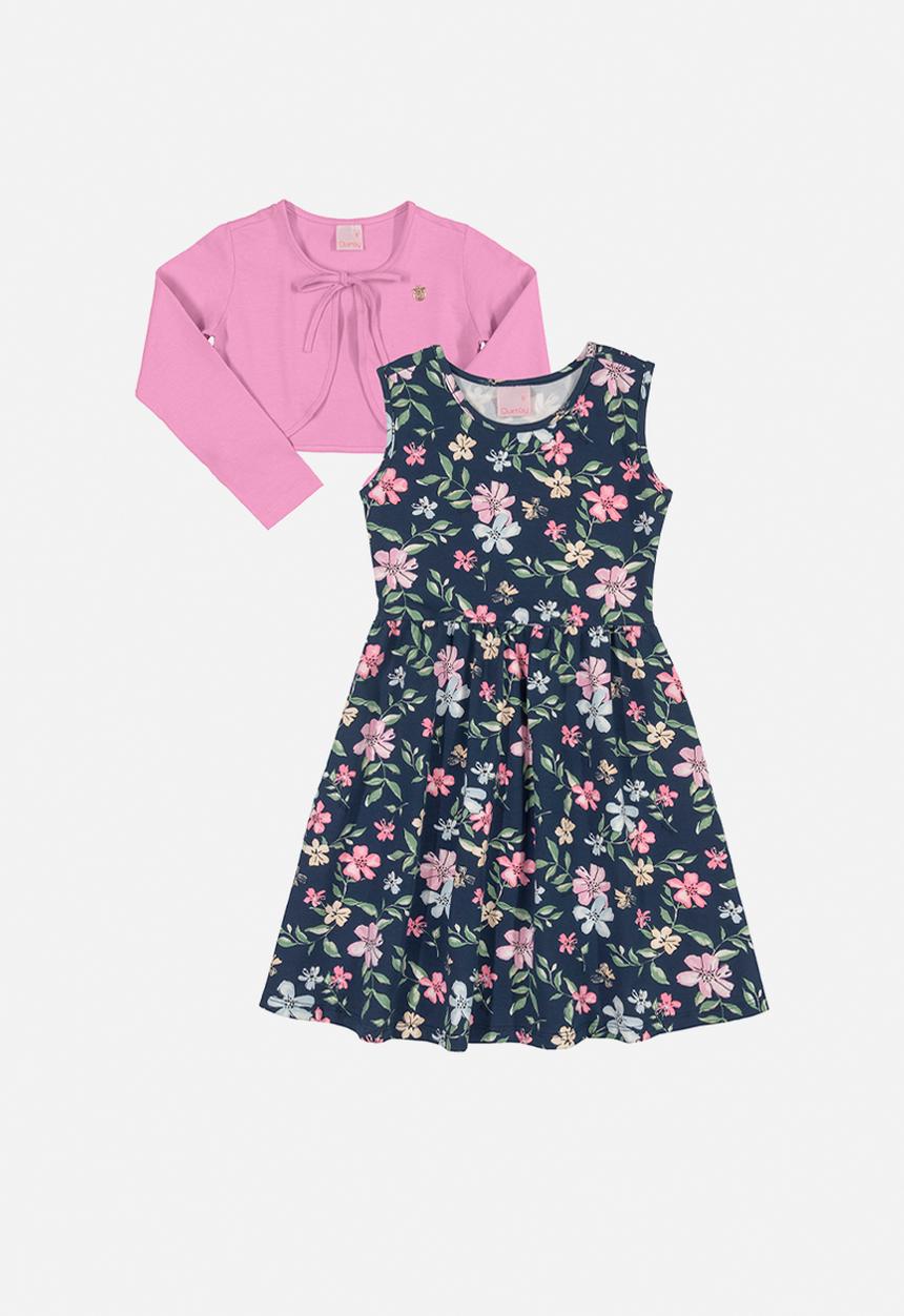 Quimby - Floral dress & shrug set - dark blue