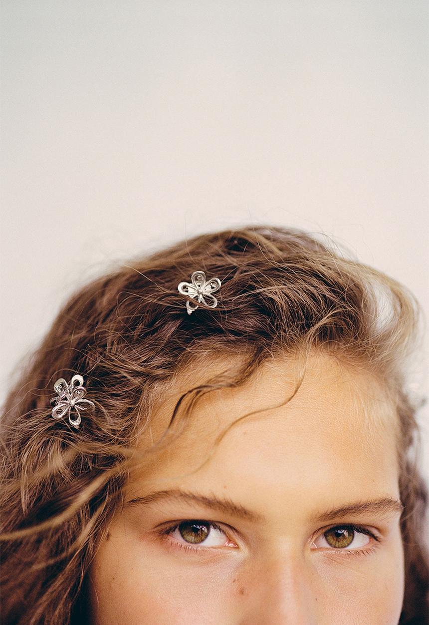 Rubi - 6pk francesca flower hair claws - silver