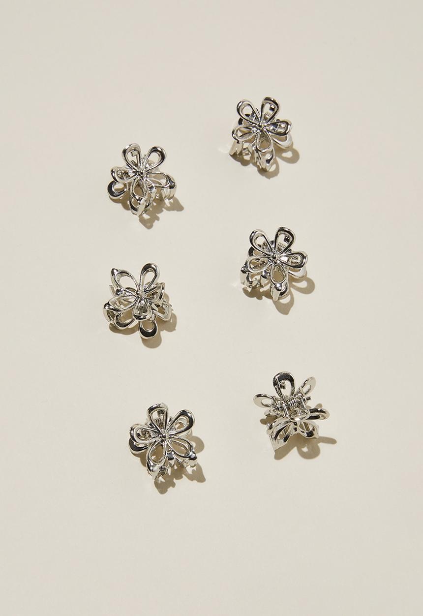 Rubi - 6pk francesca flower hair claws - silver
