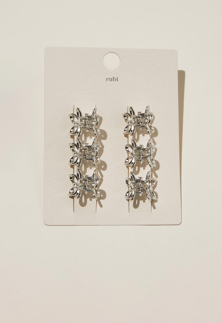 Rubi - 6pk francesca flower hair claws - silver