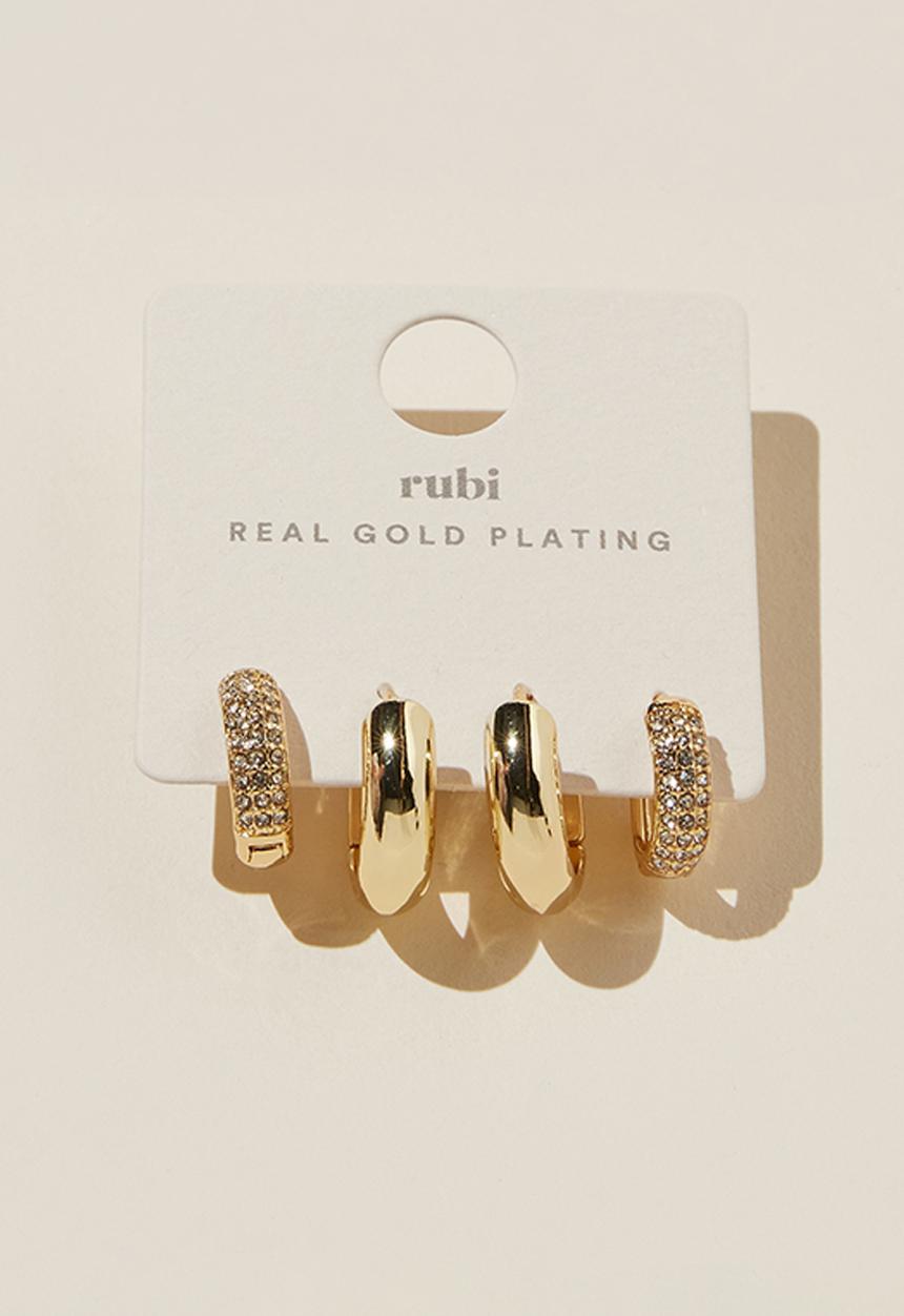 Rubi - 2pk mid earring - gold plated pave diamante