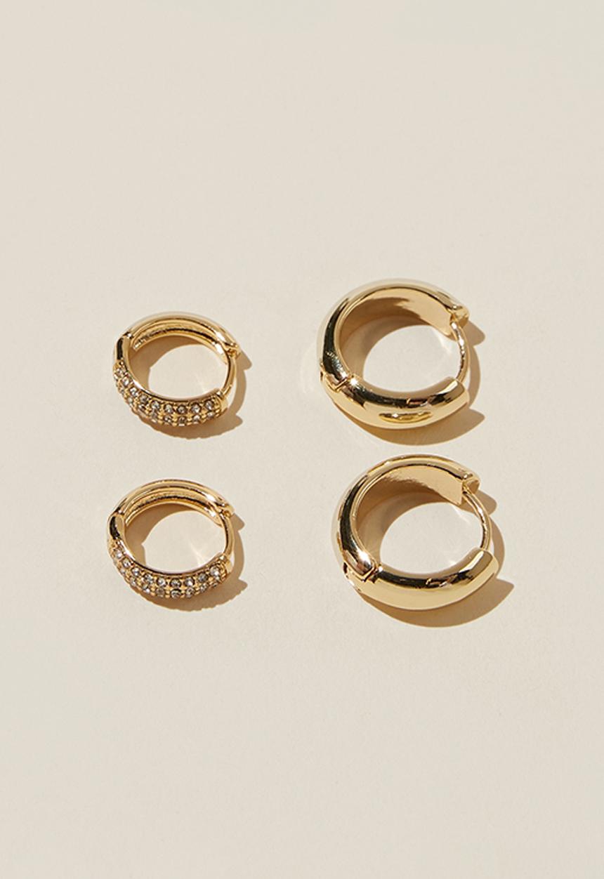 Rubi - 2pk mid earring - gold plated pave diamante