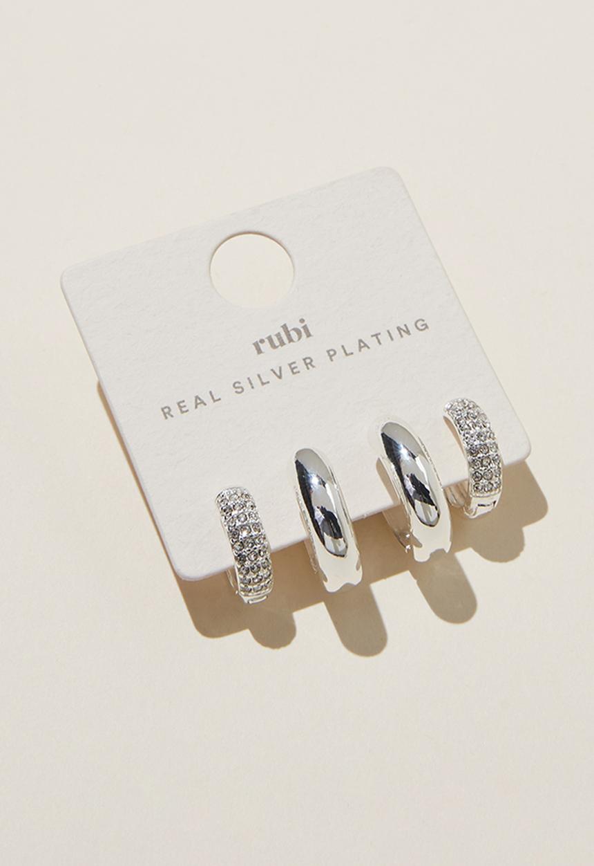 Rubi - 2pk mid earring - sterling silver plated pave diamante