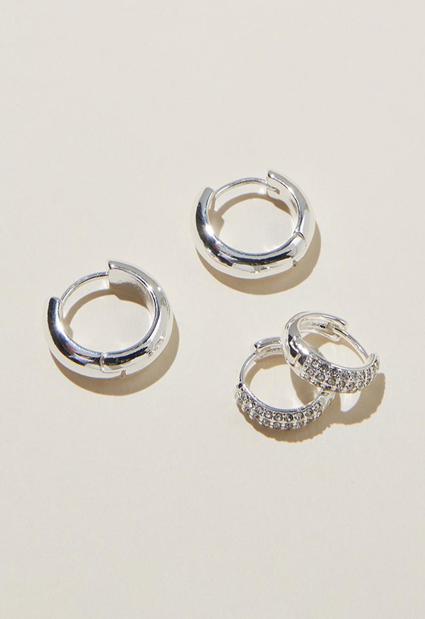 Rubi - 2pk mid earring - sterling silver plated pave diamante