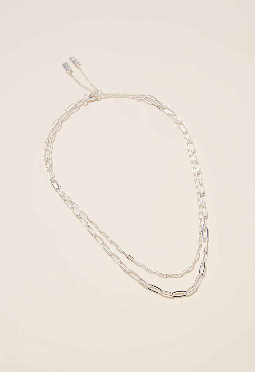 Rubi - 2pk fine chain necklace - sterling silver plated double open link