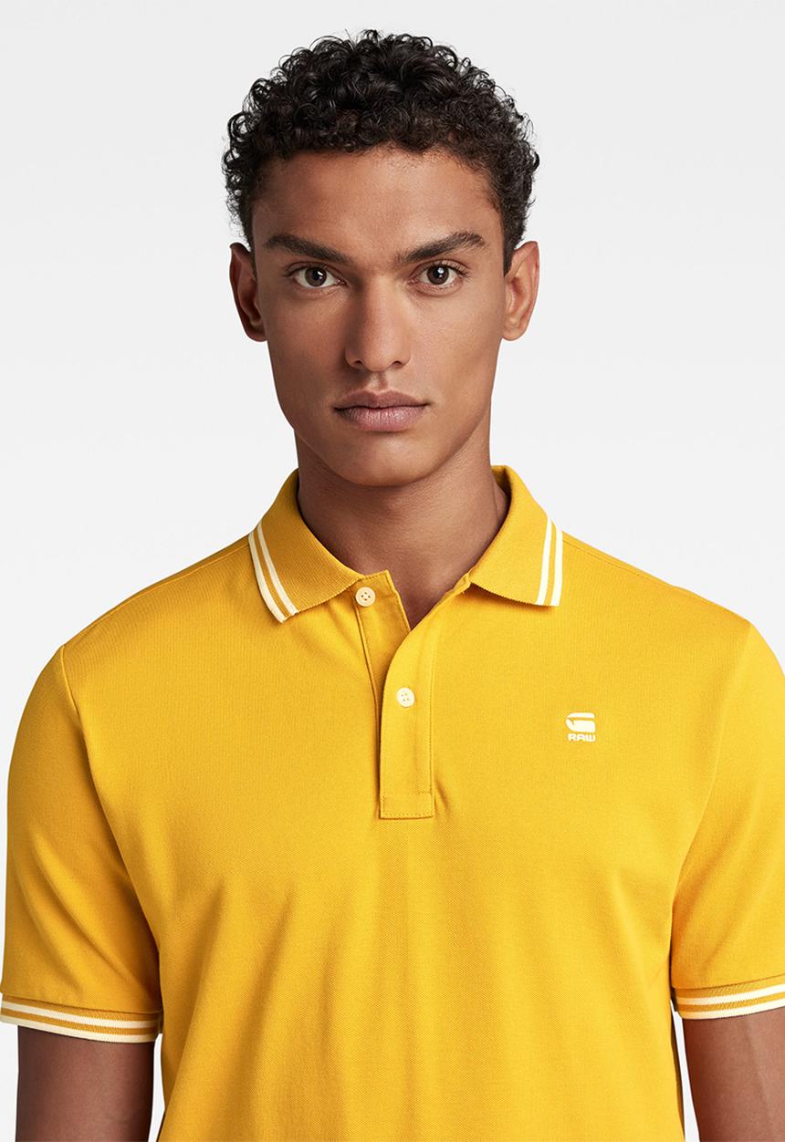 G-STAR - Dunda slim stripe polo short sleeve - dull yellow