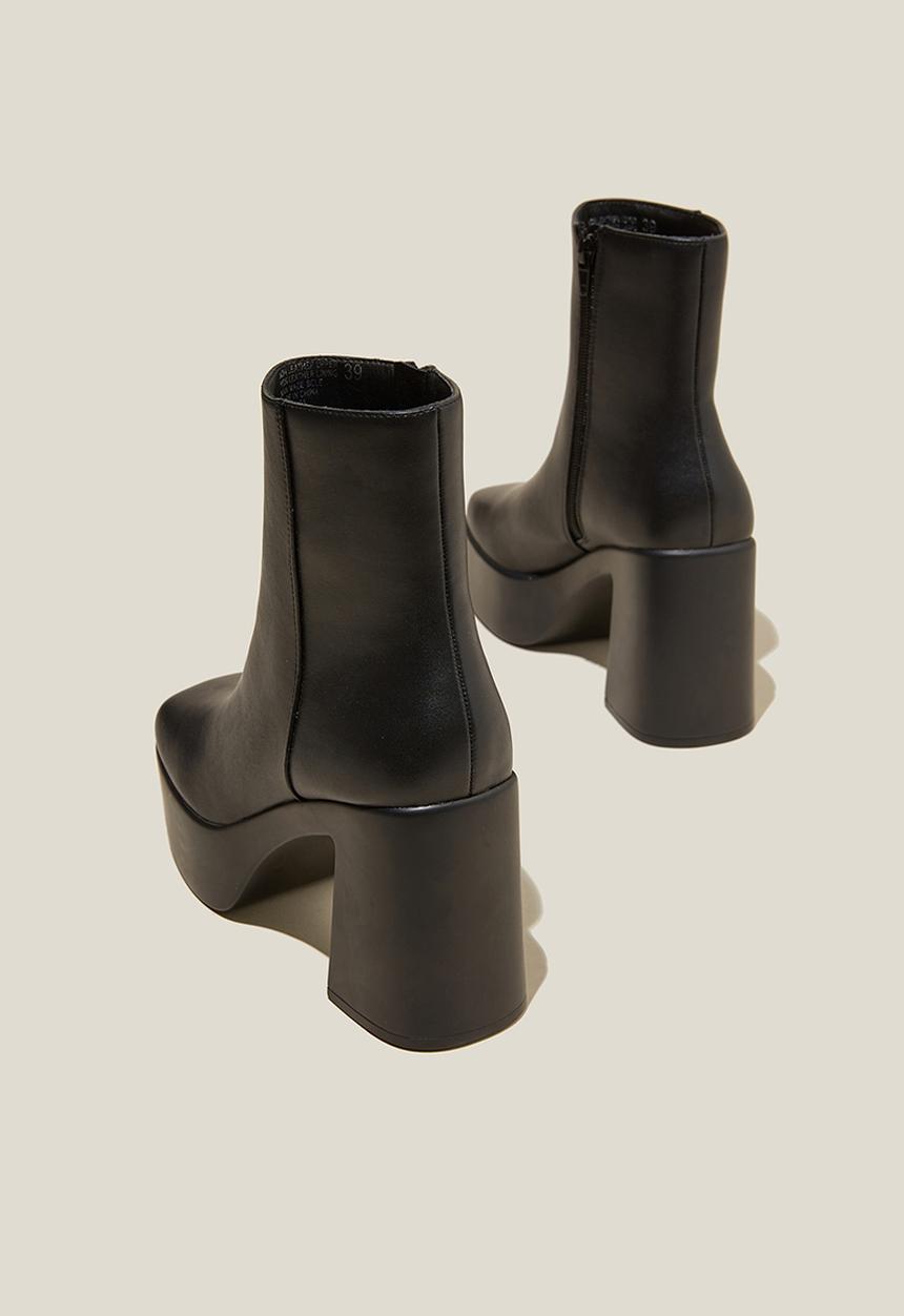 Cotton On - Hanna platform ankle boot - black smooth vegan leather