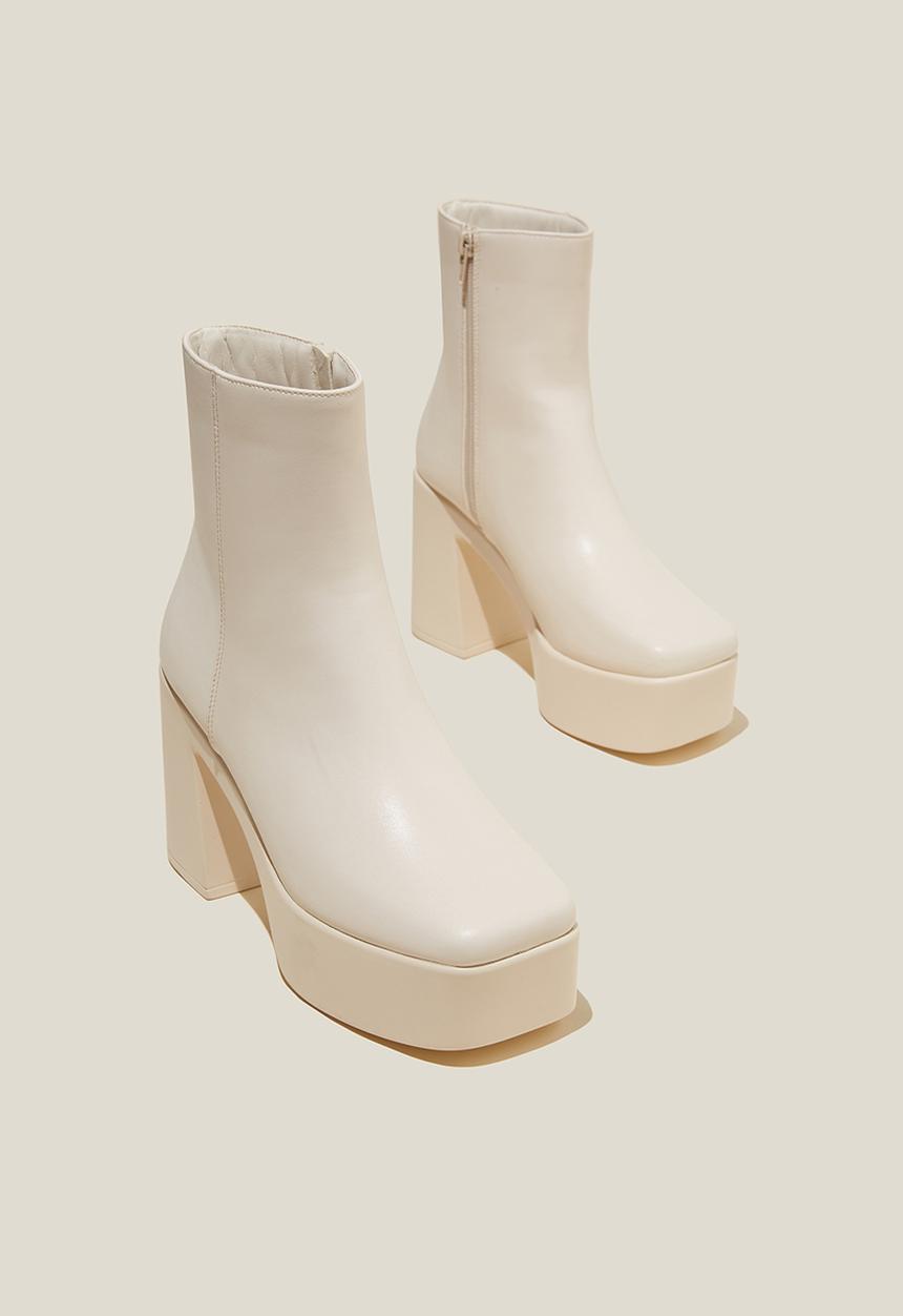 Cotton On - Hanna platform ankle boot  - vanilla vegan leather