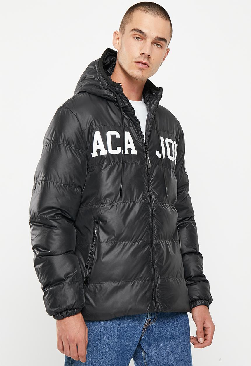 Aca Joe - Mens aca joe irridescent hooded zip thru jacket puffer - black