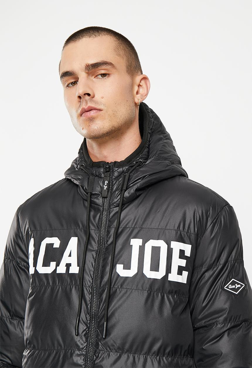 Aca Joe - Mens aca joe irridescent hooded zip thru jacket puffer - black