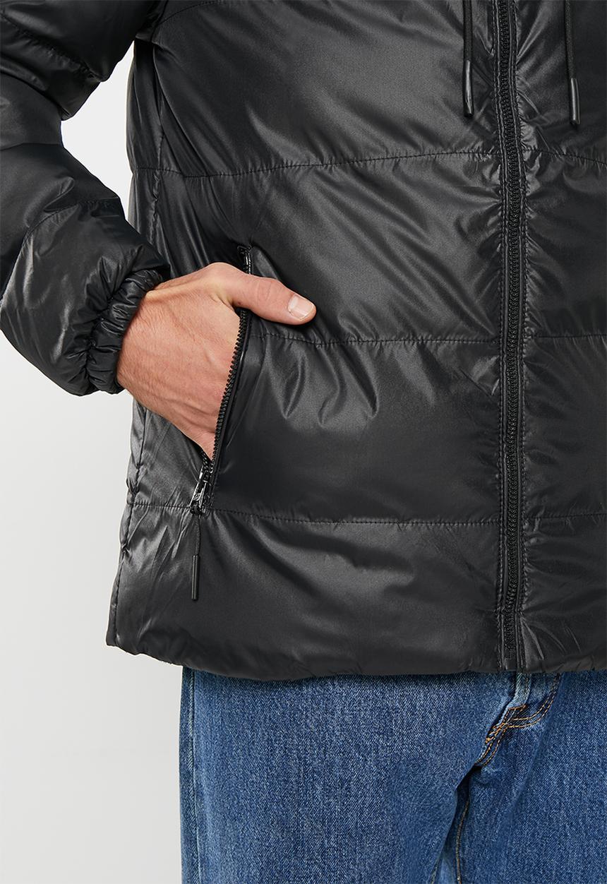 Aca Joe - Mens aca joe irridescent hooded zip thru jacket puffer - black