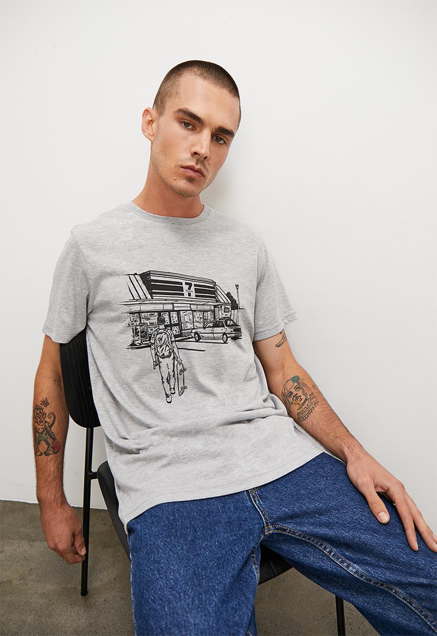 Superbalist - Placement print reg fit crew tee - grey melange