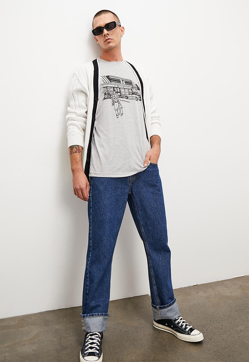 Superbalist - Placement print reg fit crew tee - grey melange