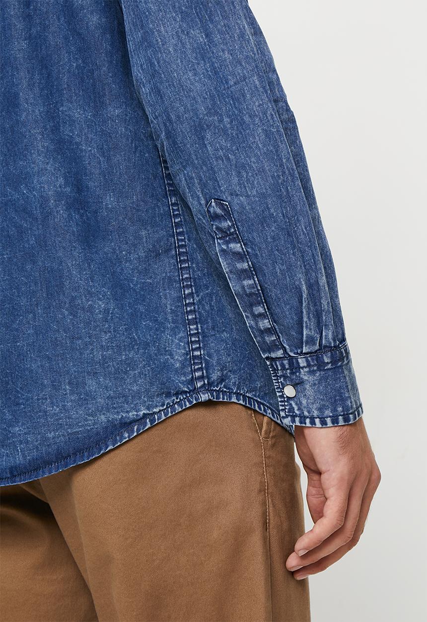 Vertigo - Mens vertigo stretch denim shirt long sleeve  - rinse denim wash