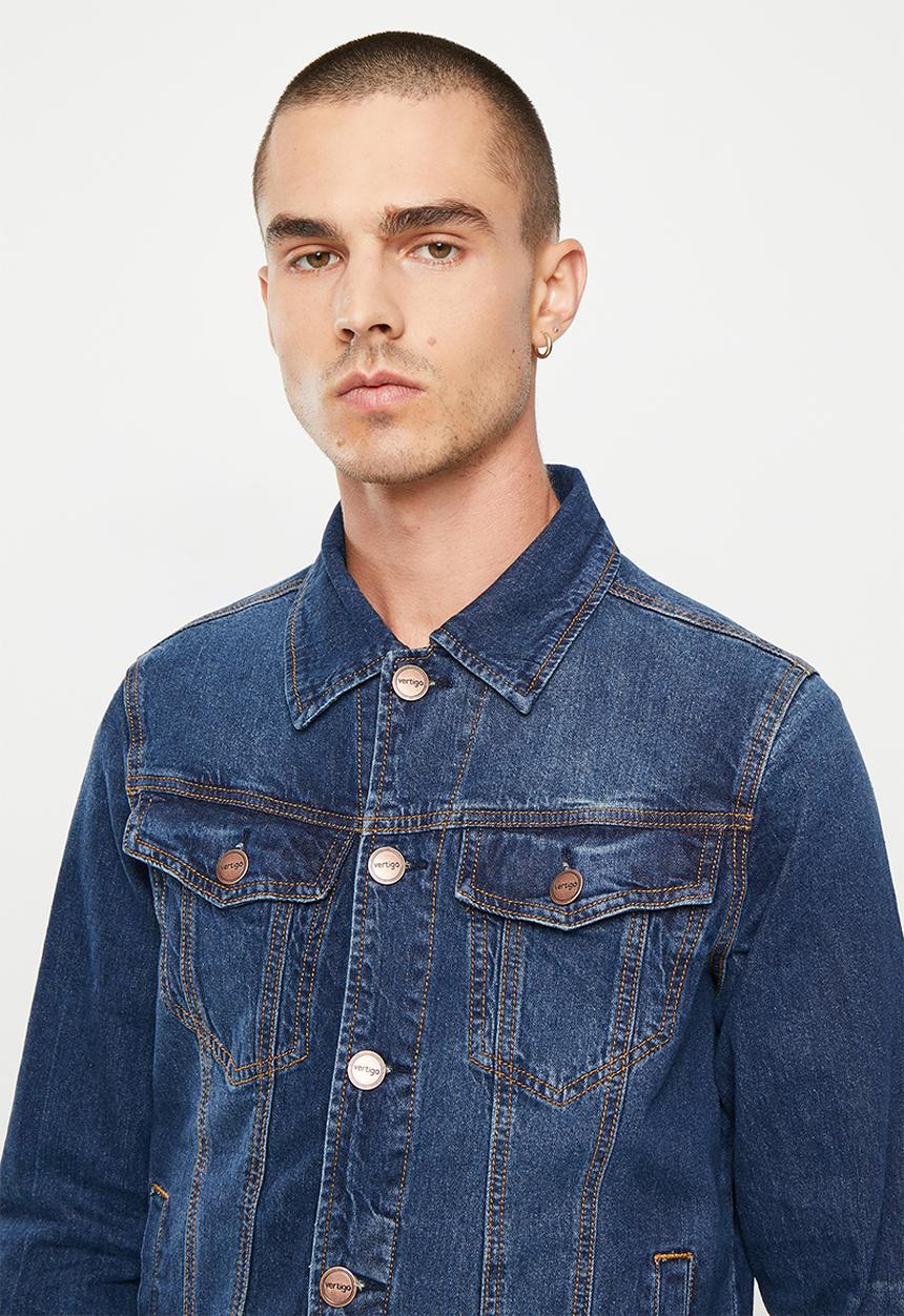 Vertigo - Mens vertigo fashion rinse denim jacket - denim rinse