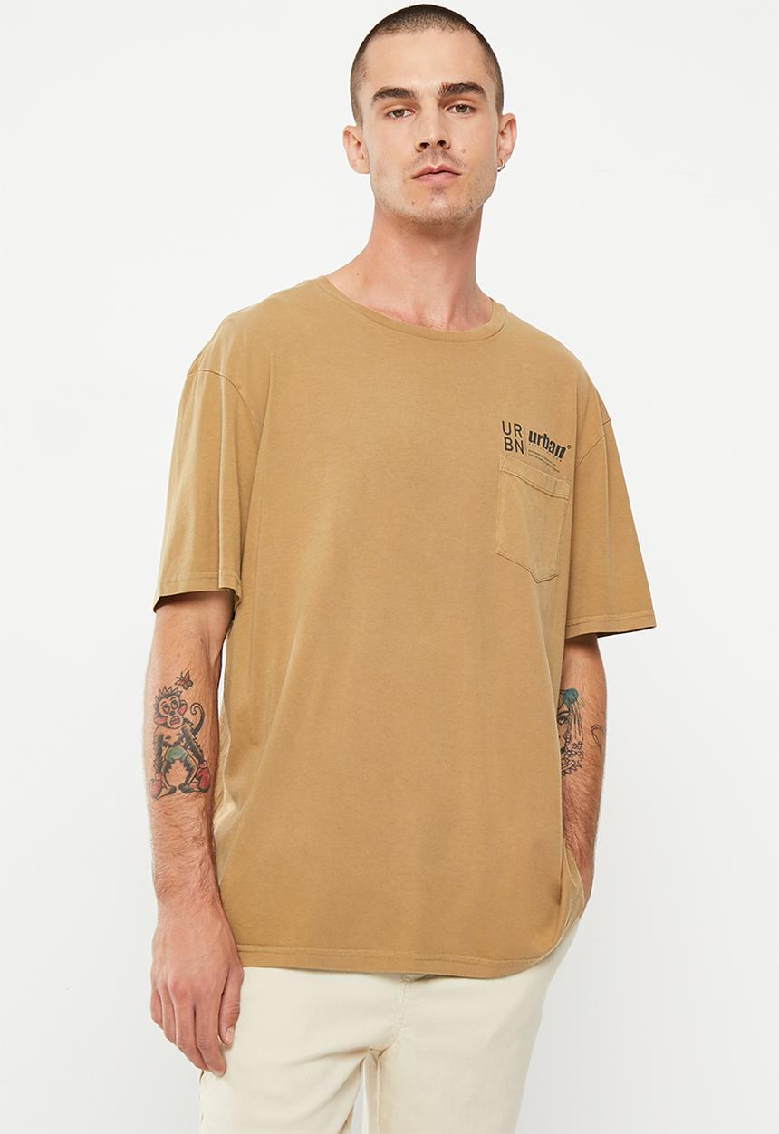 urban° - Mens urban pigment dyed pocket  tee short sleeve - brown