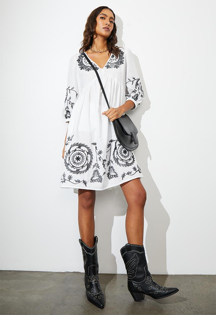 Superbalist - A-line boho dress midi - white