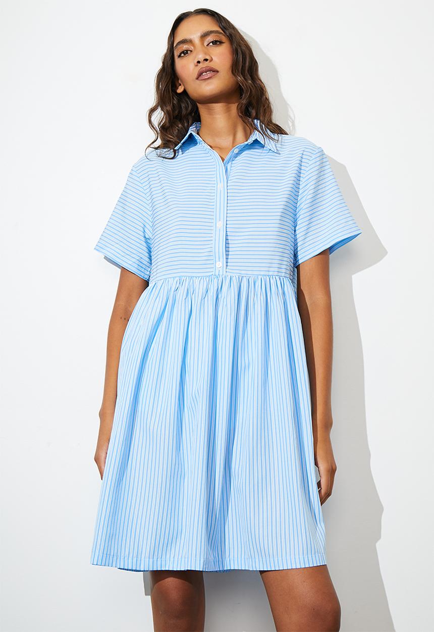 Superbalist - Collared mini babydoll dress - blue stripe