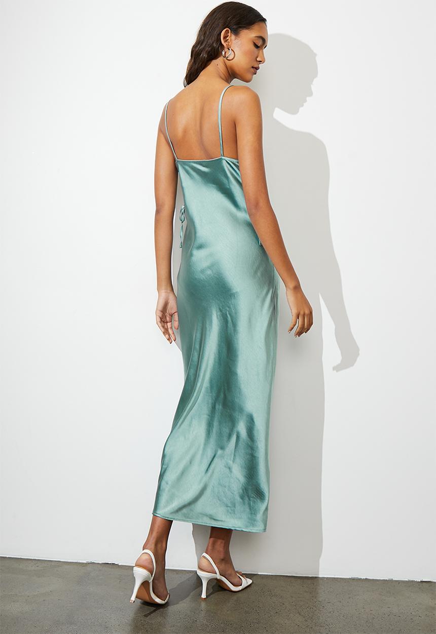 VELVET - Side lace up strappy slip dress - duck egg