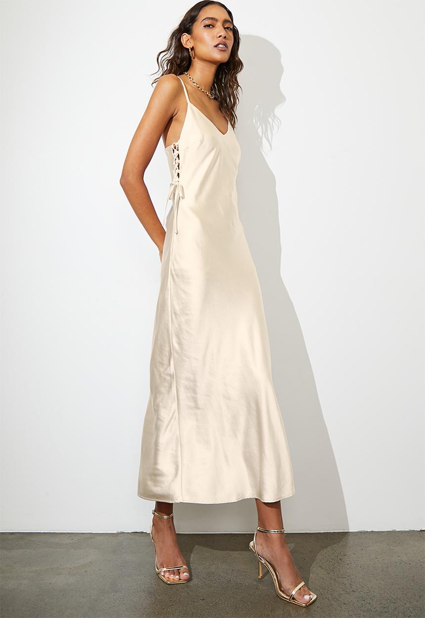 VELVET - Side lace up strappy slip dress - cream