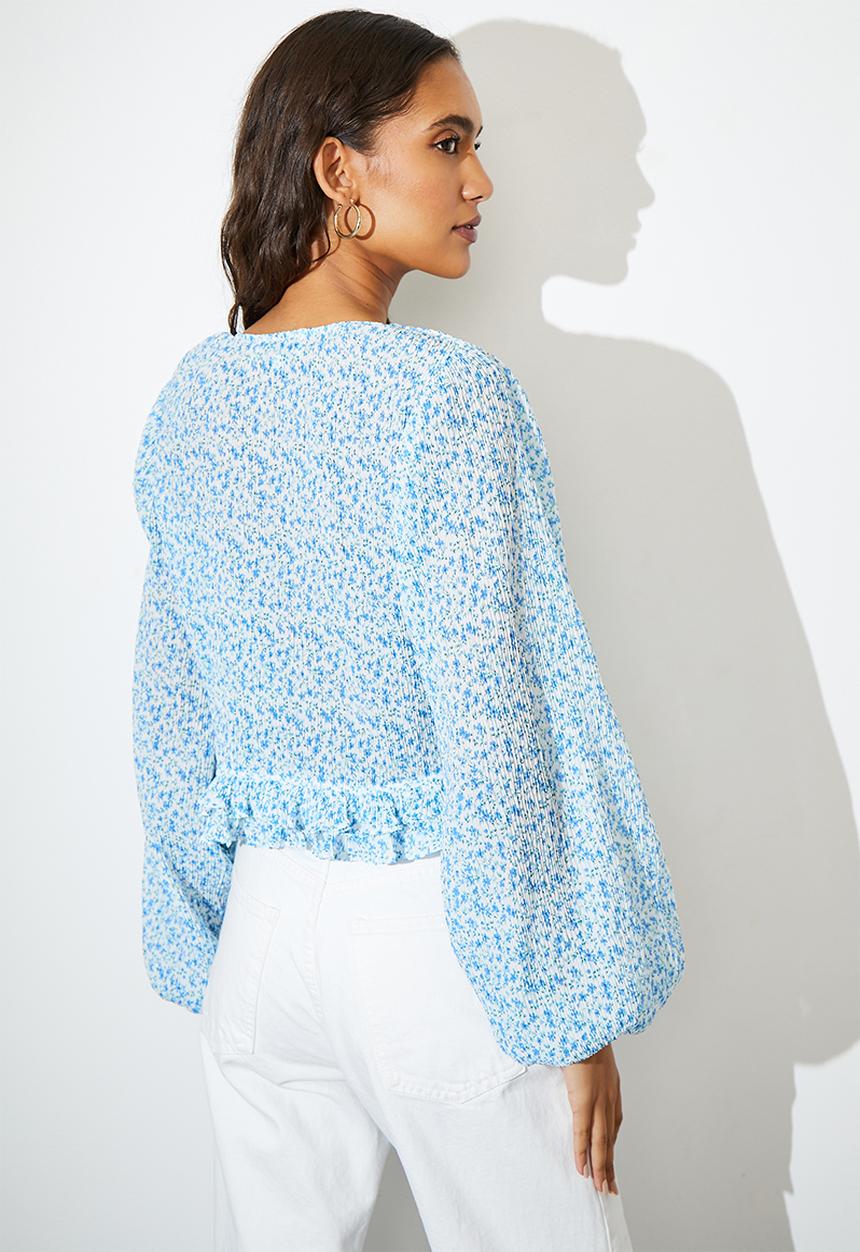 Superbalist - Front button ditsy blouse - white & blue