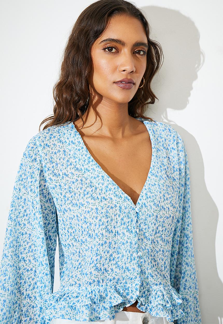 Superbalist - Front button ditsy blouse - white & blue