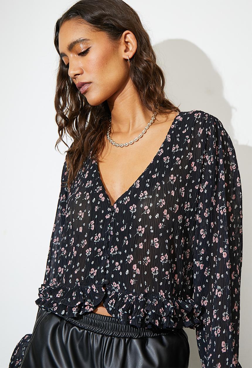 Superbalist - Front button ditsy blouse - black floral