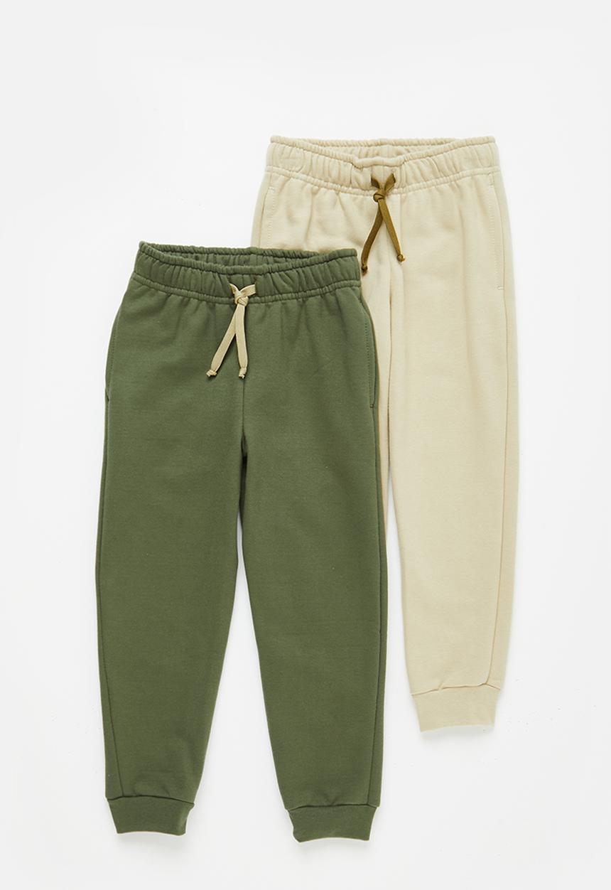 Superbalist - Boys 2 pack fleece jogger - fatigue & stone