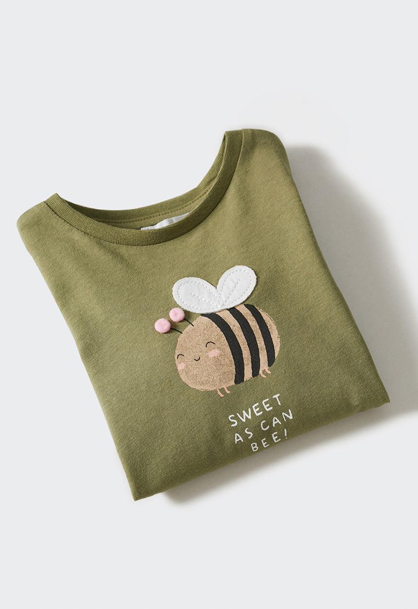 MANGO - T-shirt bee - khaki