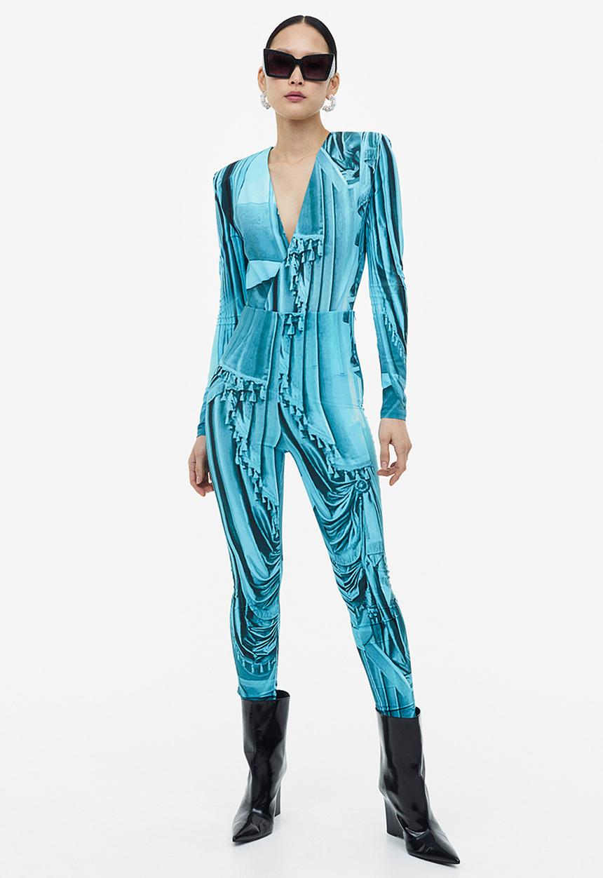 H&M - H&M Studio: Printed corset-waist leggings - turquoise/patterned