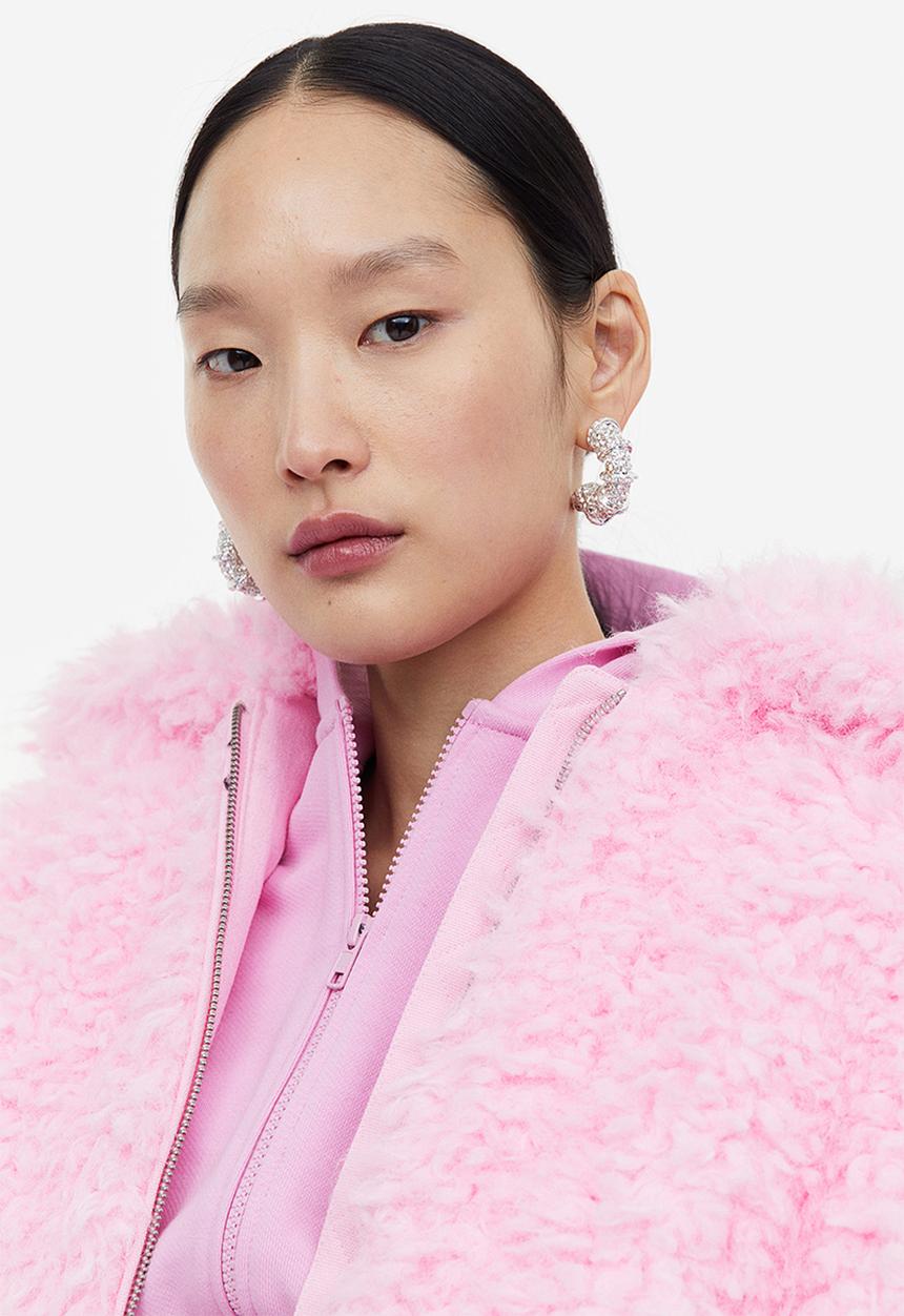H&M - H&M Studio: Boxy teddy jacket - light pink