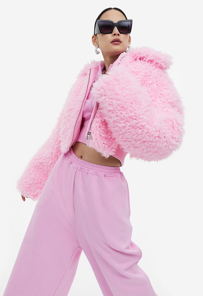 H&M - H&M Studio: Boxy teddy jacket - light pink