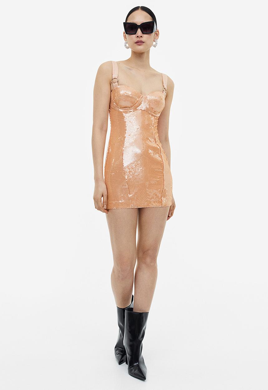 H&M - H&M Studio: Sequined mini dress - beige