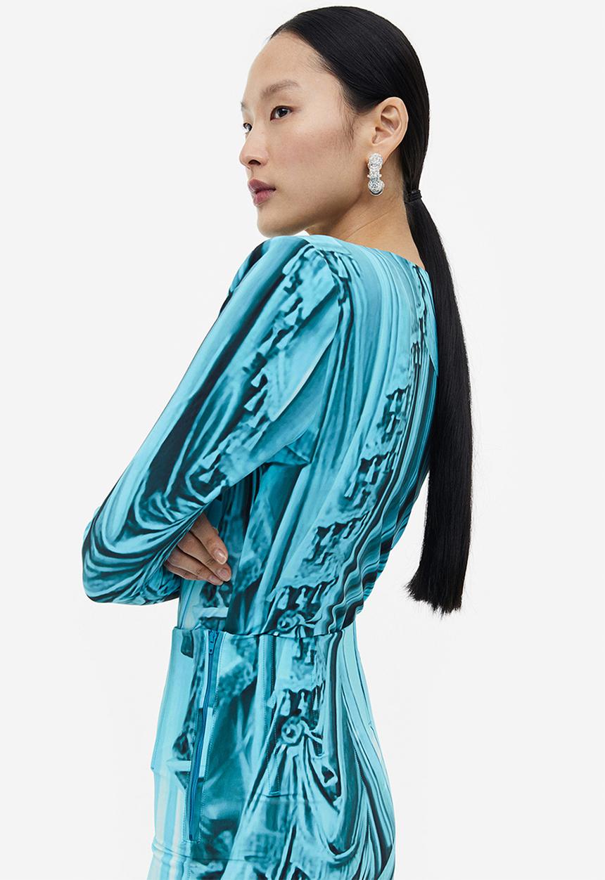 H&M - H&M Studio: Printed wrapover body - turquoise/patterned