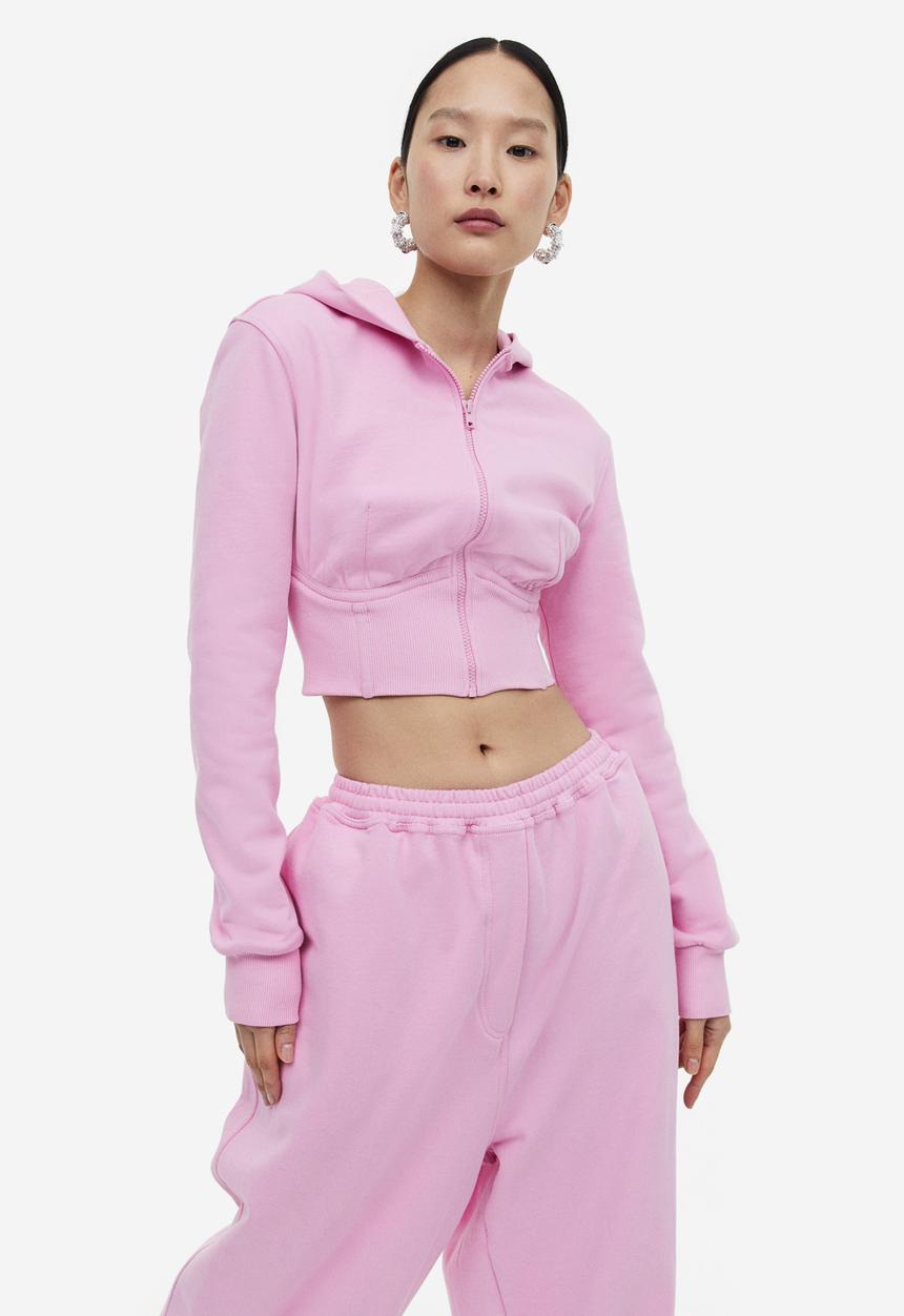 H&M - H&M Studio: Cropped zip-through hoodie - light pink