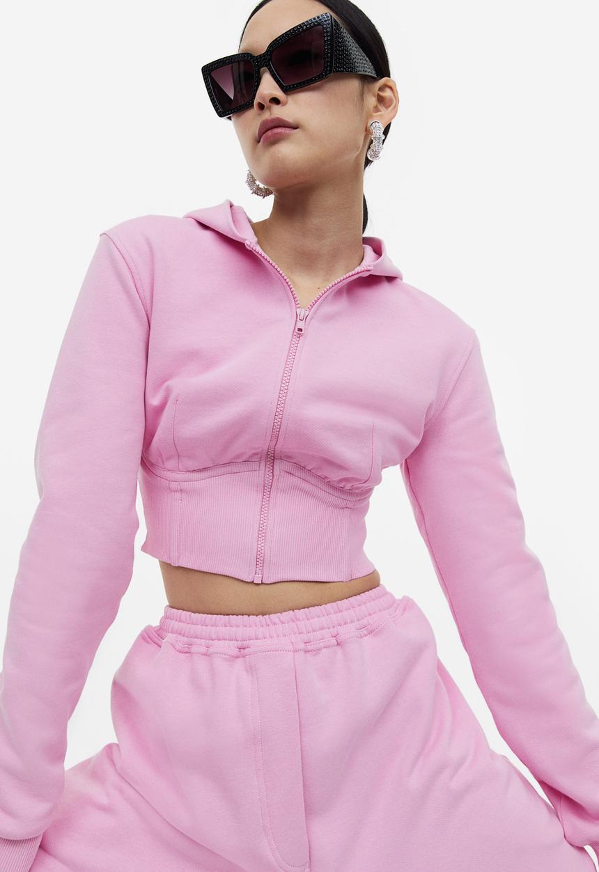 H&M - H&M Studio: Cropped zip-through hoodie - light pink