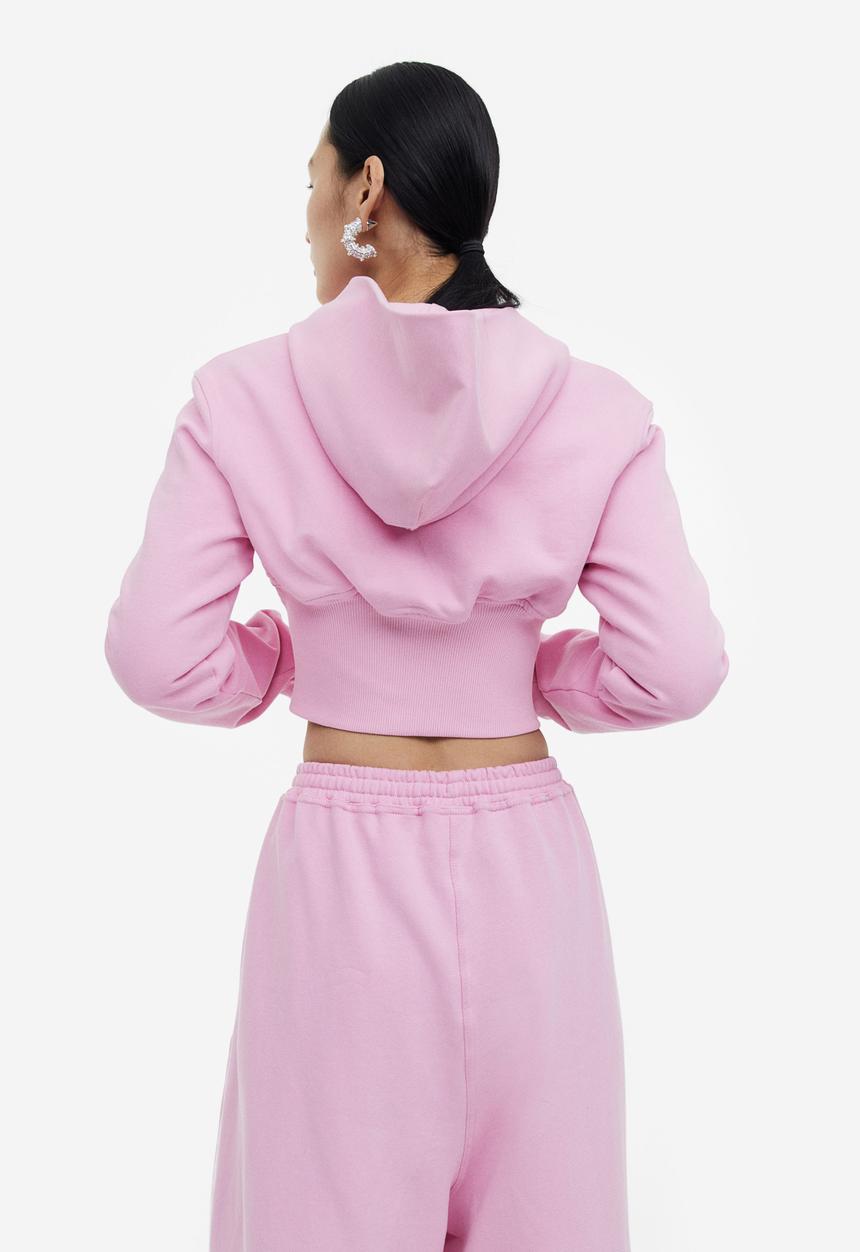H&M - H&M Studio: Cropped zip-through hoodie - light pink