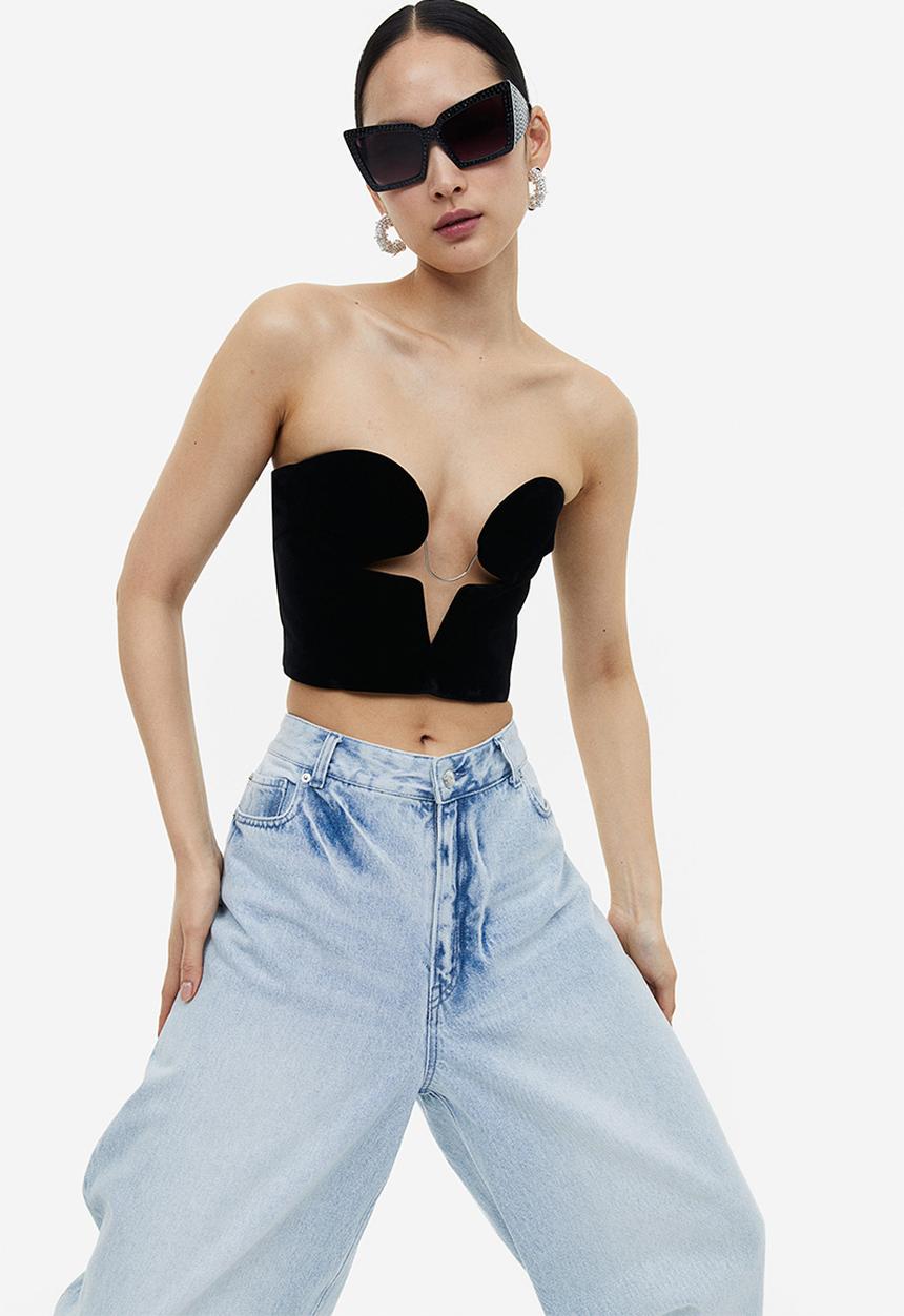H&M - H&M Studio: Velvet bustier - black