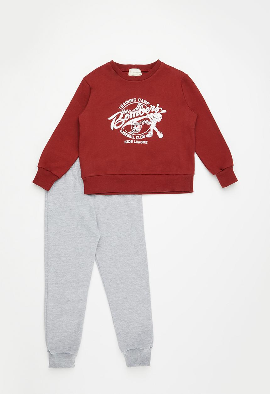 Superbalist - Boys printed tracksuit - red & grey