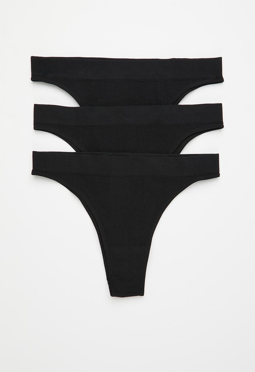 Cotton On - SEAMLESS HIGH CUT BRASILIANO BRIEF 3 PACK - black