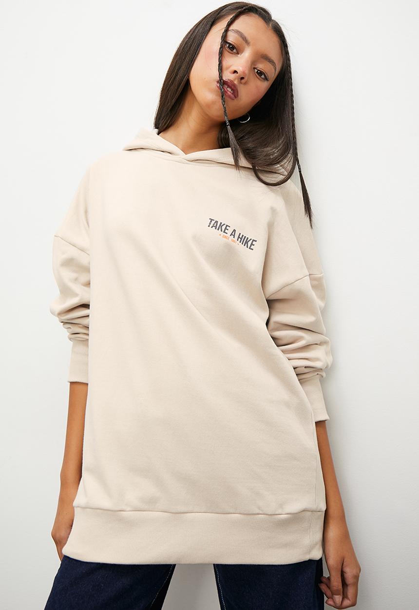 Blake - Graphic slouch hoodie - sand