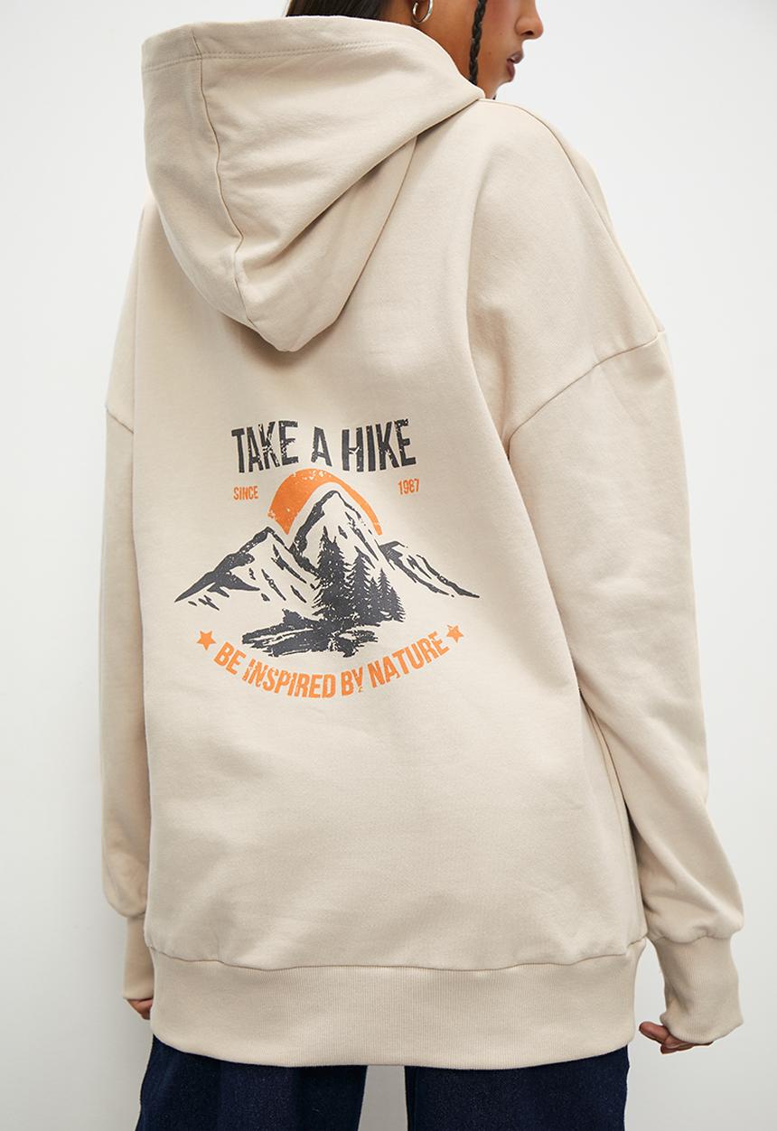 Blake - Graphic slouch hoodie - sand