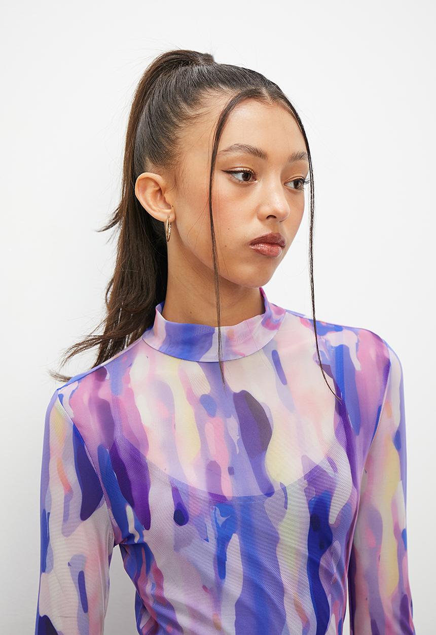Blake - Printed mesh bodycon - soft focus