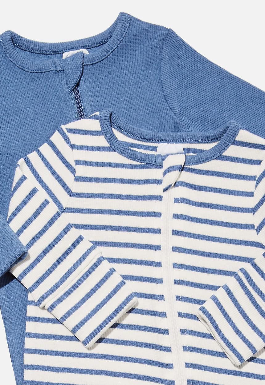 Cotton On - 2 pack essentials zip romper - petty blue