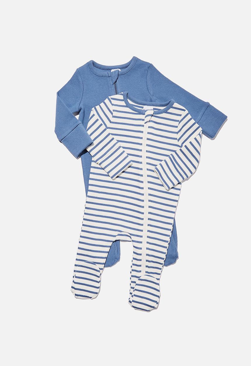 Cotton On - 2 pack essentials zip romper - petty blue