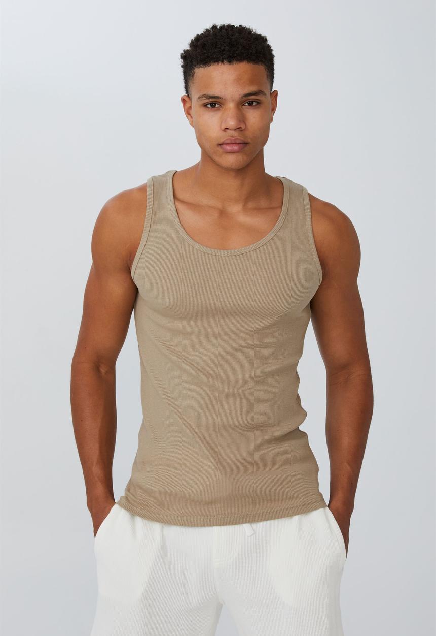 Cotton On - 2x2 rib tank - gravel stone