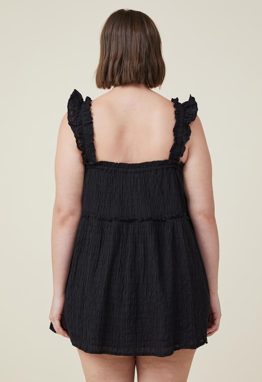Cotton On - Curve farrah dobby mini dress - black