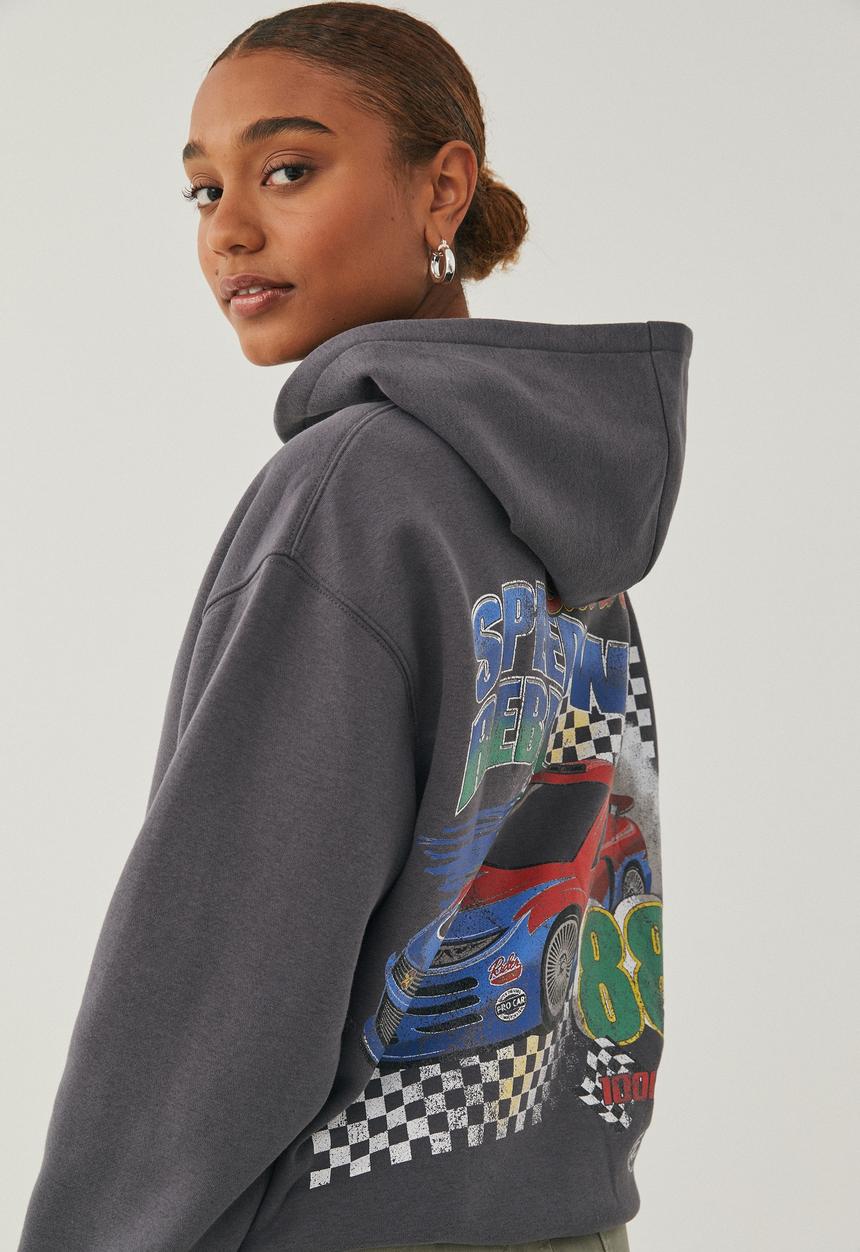 Supré  - Paige oversized printed hoodie - granite grey/silver stone