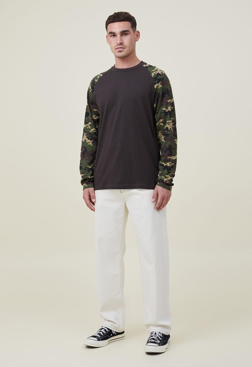 Cotton On - Raglan long sleeve T-shirt  - black/camo