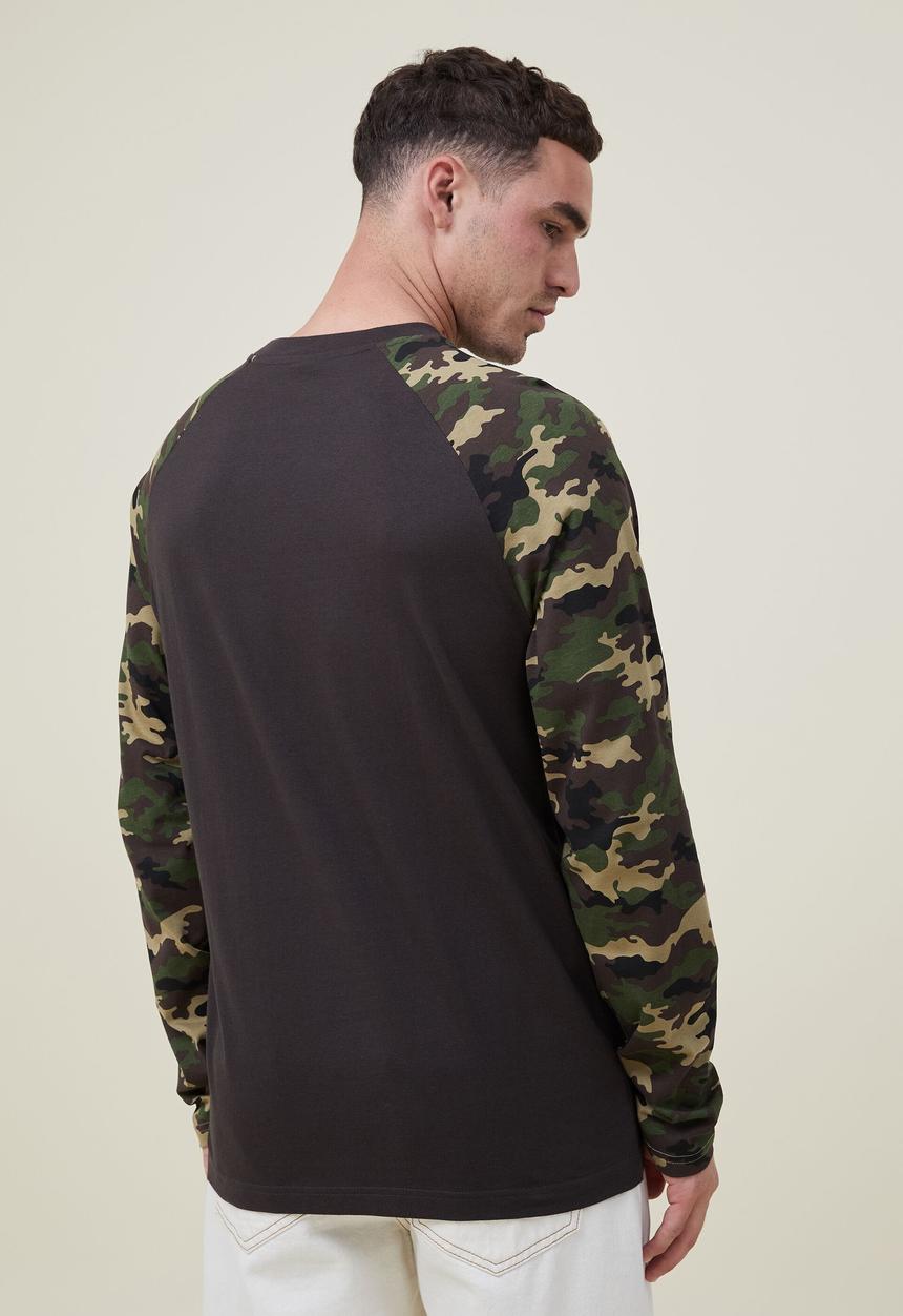 Cotton On - Raglan long sleeve T-shirt  - black/camo